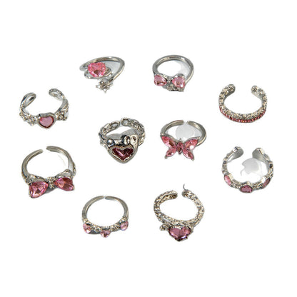 Heart-Shaped Gemstone Ring Set Trendy Elegant Fashion
