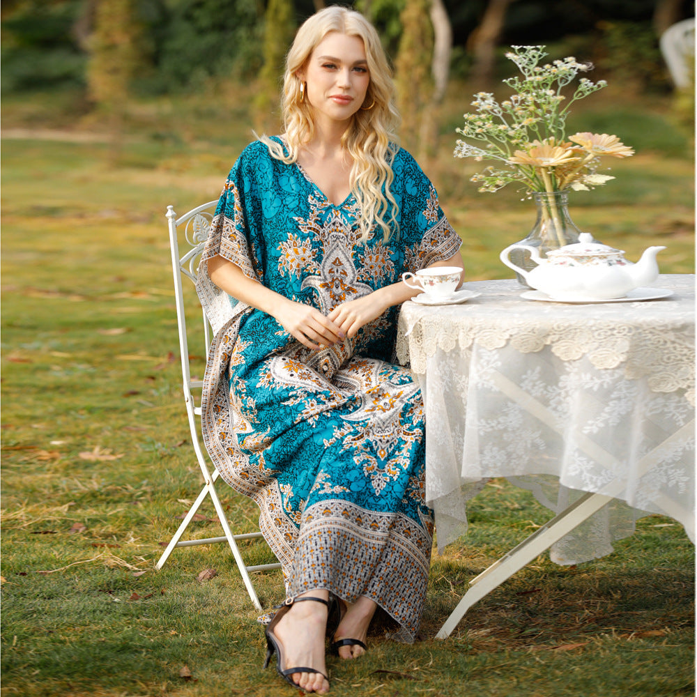 New Women'S Printed Skirt Middle Eastern Large Loose Robe Beach Resort Dress