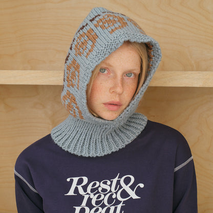 Textured Wool Blend Rose Pattern Beanie with Neck Warmer
