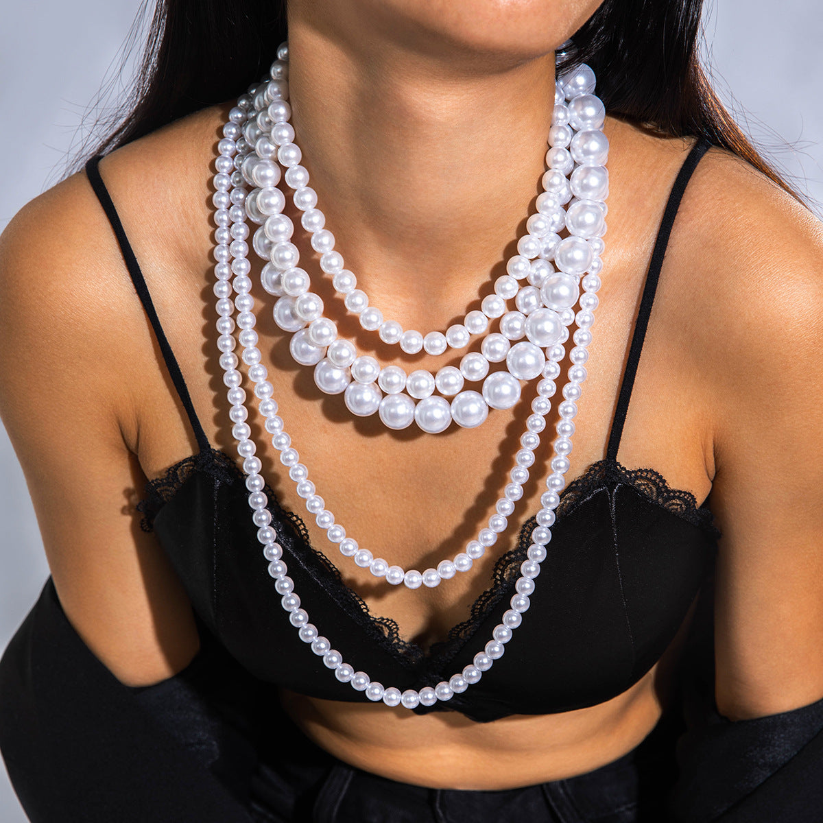 Fashionable Vintage Geometric Bead Necklace With Pearl Layered Design