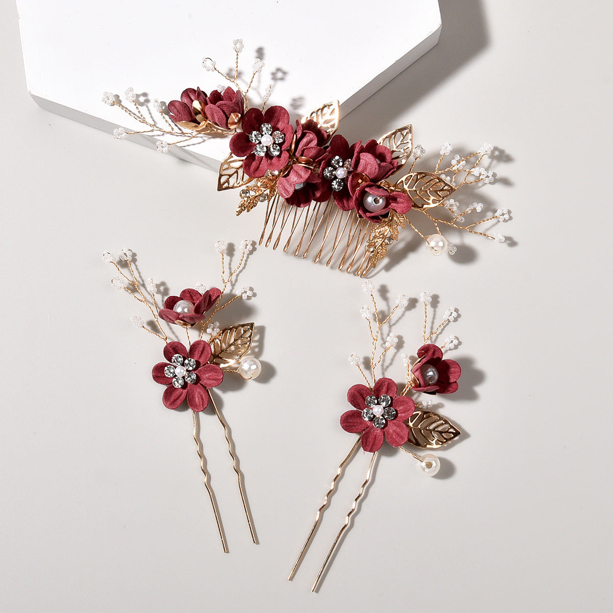 Bridal Floral Hair Combs Set in Pastel Colors