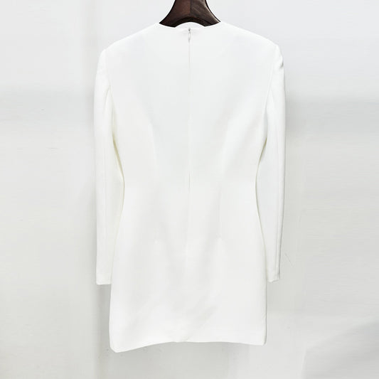 Floral Appliqué Long Sleeve Dress Elegant Gown