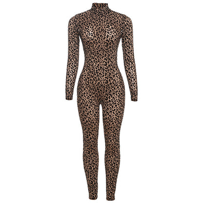 Sexy Leopard Print High-Waisted Bodysuit With Long Sleeves