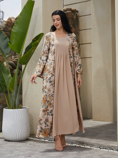 Floral Print Muslim Maxi Dress Comfortable Casual Polyester