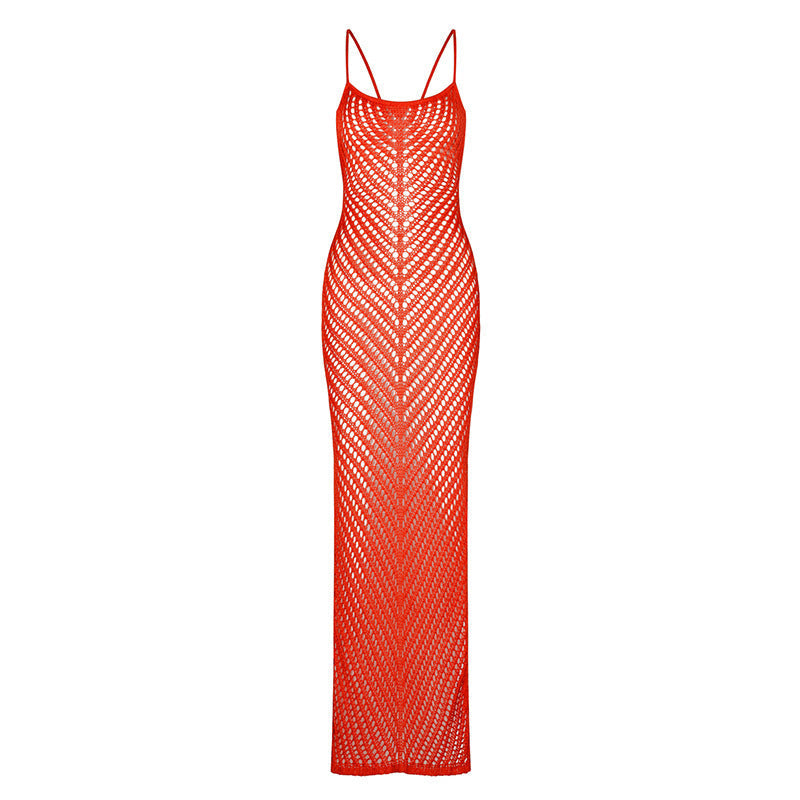Hollow Out Spaghetti Split Dress Cover Up
