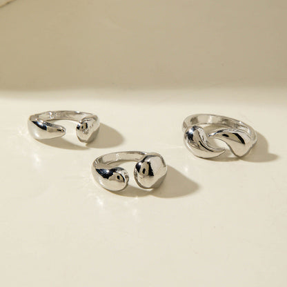 Geometric Hollow Statement Ring Set Stylish Mixed Metal Rings