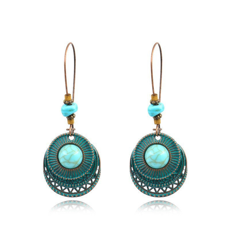 Vintage Floral Leaf Design Turquoise Alloy Earrings