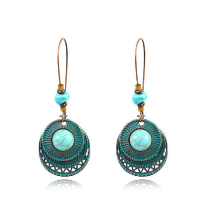 Vintage Floral Leaf Design Turquoise Alloy Earrings