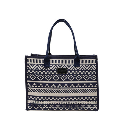 Geometric Canvas Tote Bag Durable Zipper Shoulder Bag