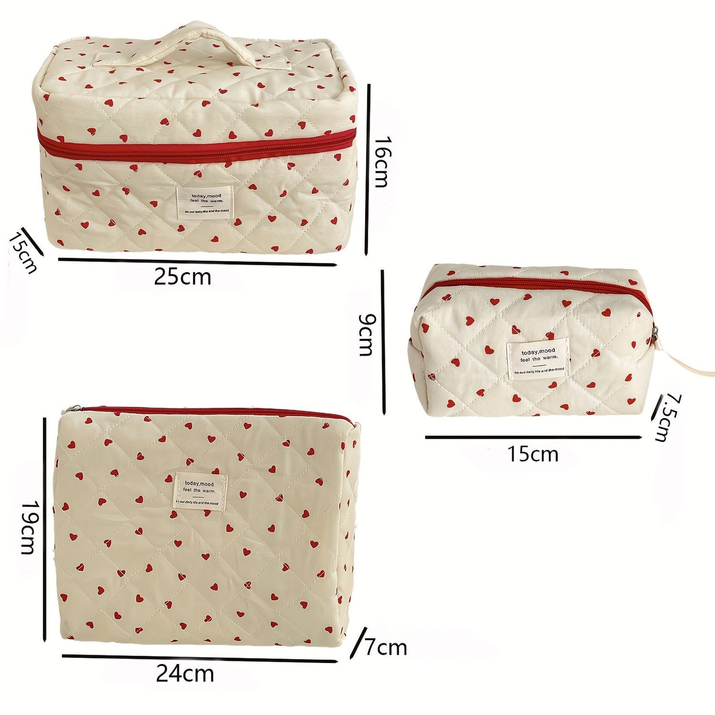 Red Heart Print Large Capacity Makeup Bag