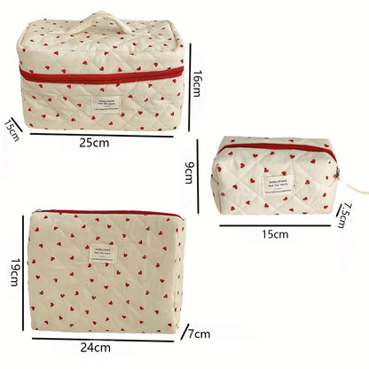 Red Heart Print Large Capacity Makeup Bag