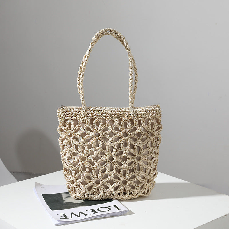 Flower Hollow Out Solid Color Shoulder Bag