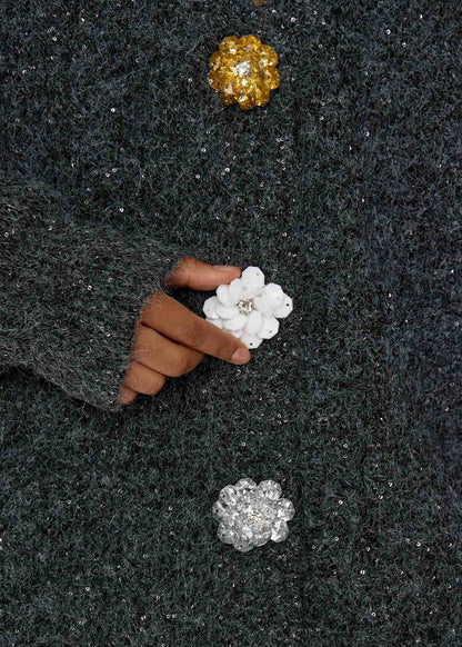 Knit Cardigan With Embellished Statement Buttons