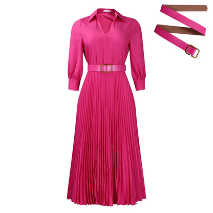 Chic Button-Up Long Sleeve A-Line Dress With Waistband
