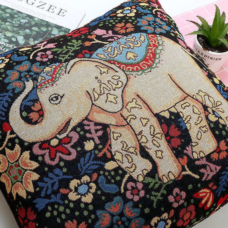 Elephant Double-Sided Cushion Cover Ethnic Style Embroidered Backrest Sofa Cushion Pillowcase