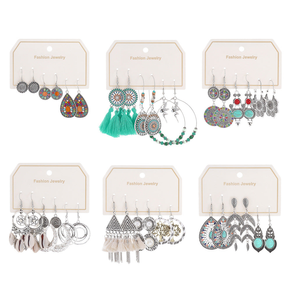 Bohemian Turquoise Tassel Earrings Vintage Alloy Jewelry