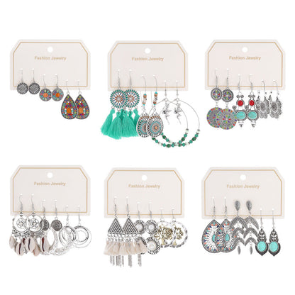 Bohemian Turquoise Tassel Earrings Vintage Alloy Jewelry