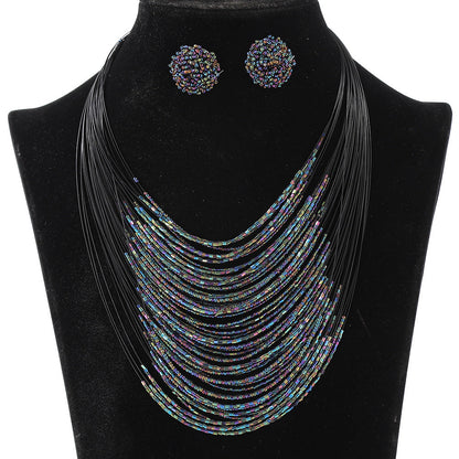 Bohemian Multi-Layer Beaded Necklace and Earring Set for Women