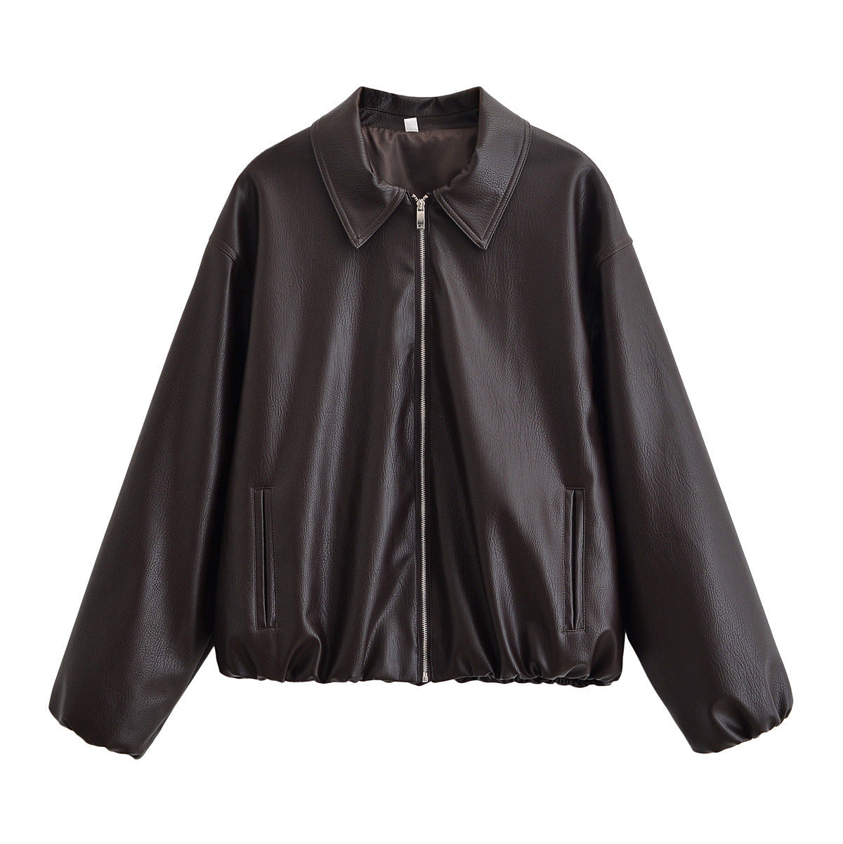 Simple Zipper Lapel Oversize Leather Jacket