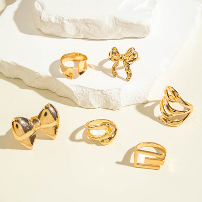Geometric Hollow Statement Ring Set Stylish Mixed Metal Rings