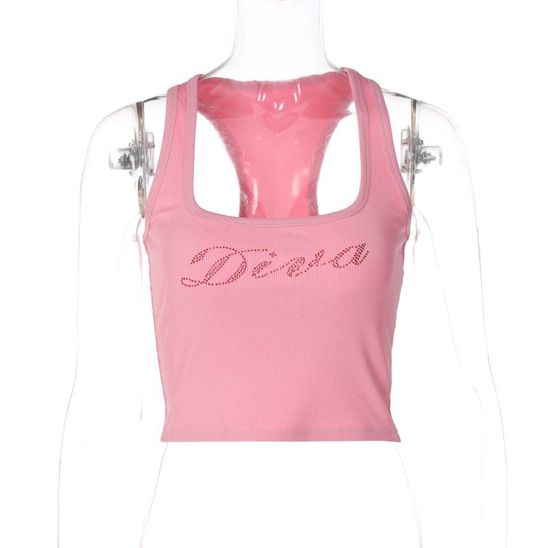 Fashionable Sexy U-Neck Letter Print Sleeveless Top