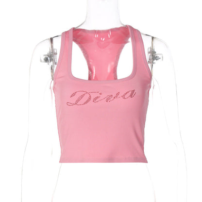 Fashionable Sexy U-Neck Letter Print Sleeveless Top