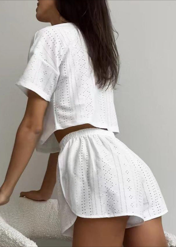 Eyelet Cotton Lounge Set Relaxed Fit Two Piece