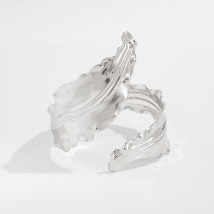 Liquid Metal Leaf Cuff Bracelet Stylish Spring-Loaded Bangle