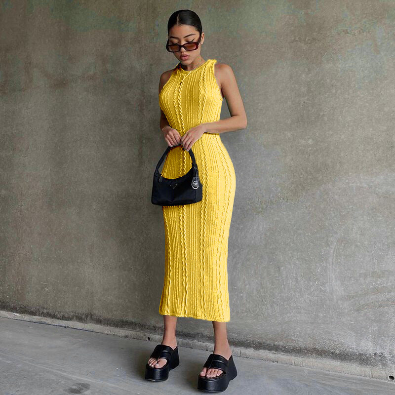 Casual Sleeveless Knitted Dress with Round Neck in Sky Blue