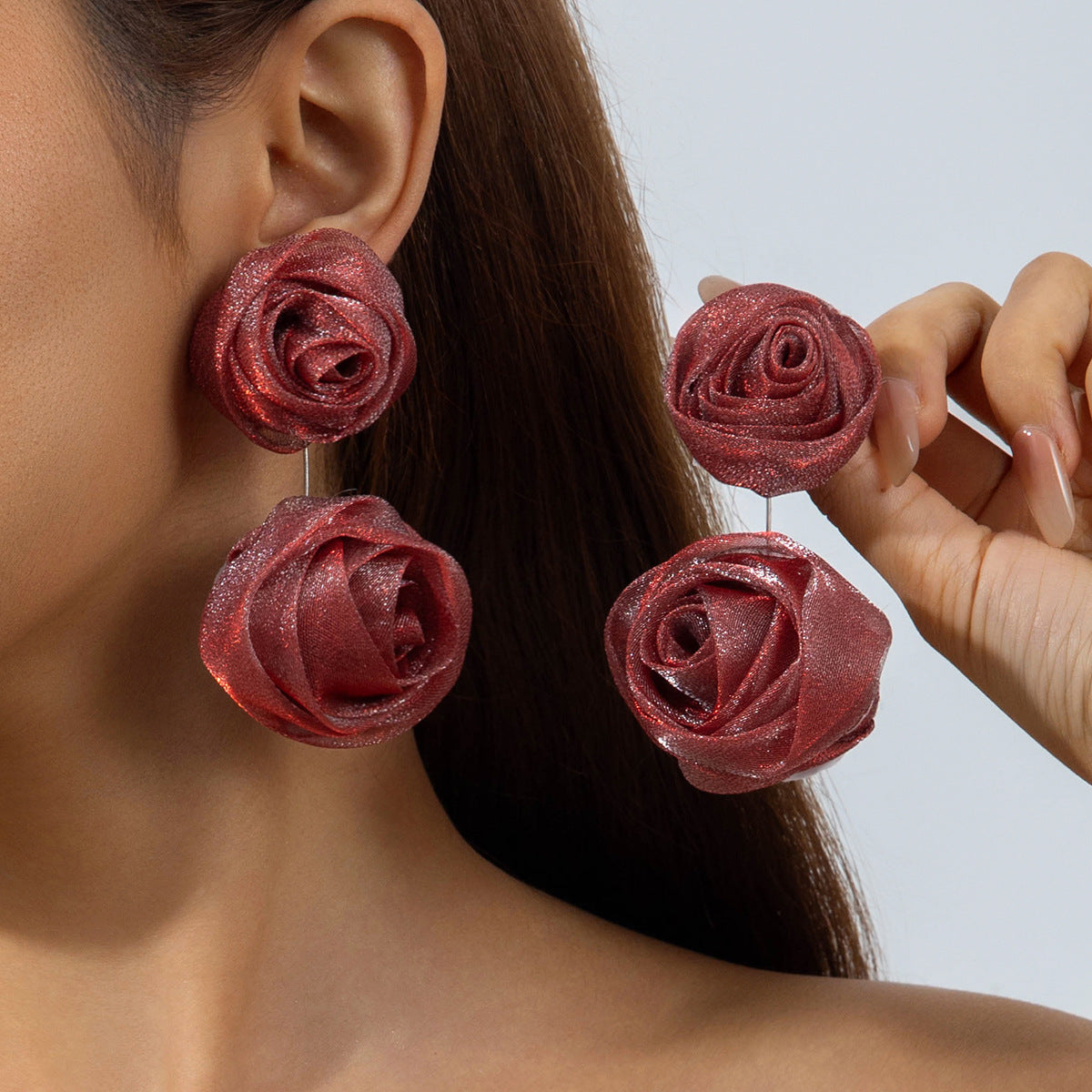 Colorful Pearl Flower Earrings Trendy Chic Fabric Design