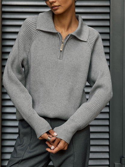 Casual Polo Neck Knitted Sweater Comfortable All-Season Wear