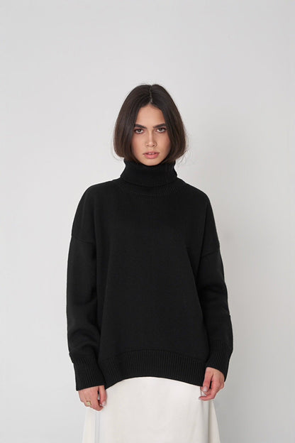 High Collar Loose Solid Color Sweater