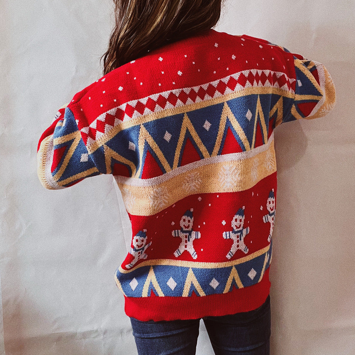 Casual Christmas Sweater New Year Theme Round Neck Long Sleeve Pullover Women