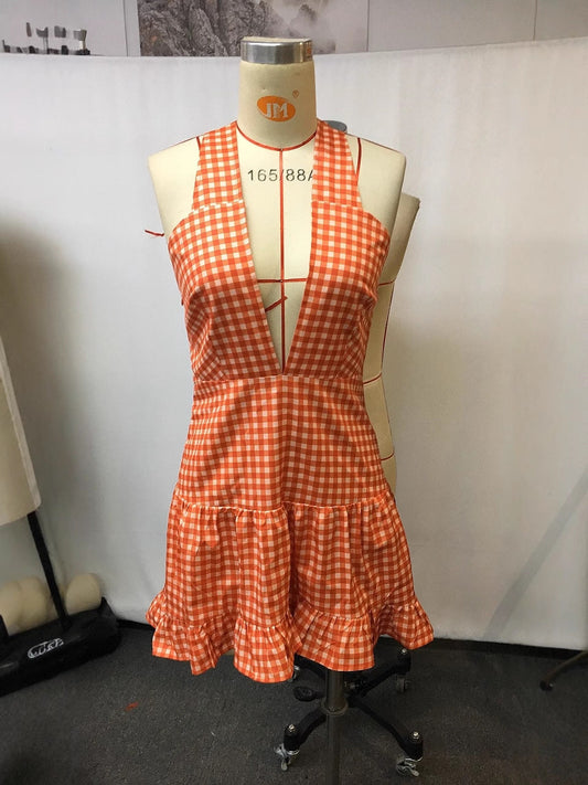 Vintage Western Style Casual Plaid Mini Dress