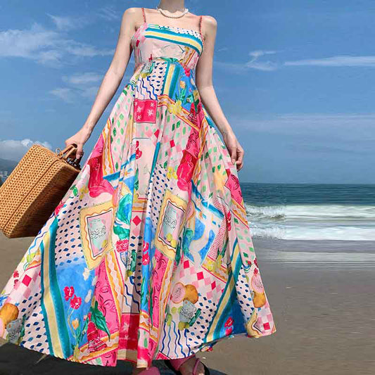 Floral Print Maxi Dress with High Waist for Casual Wear