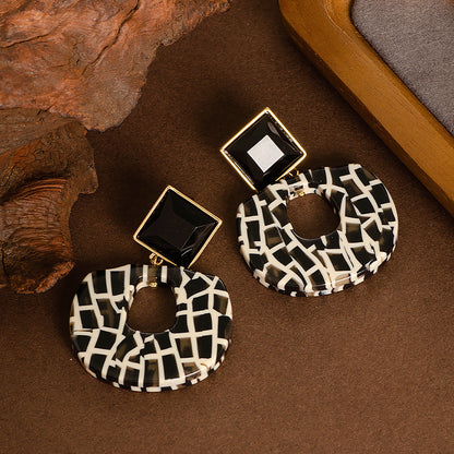 Geometric Polka Dot Leopard Print Silver Needle Earrings For Women