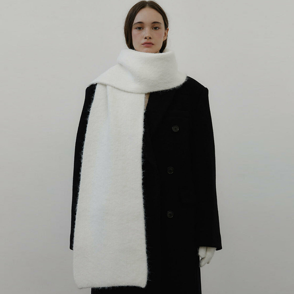 Knitted Wool Blend Solid Color Scarf for Women