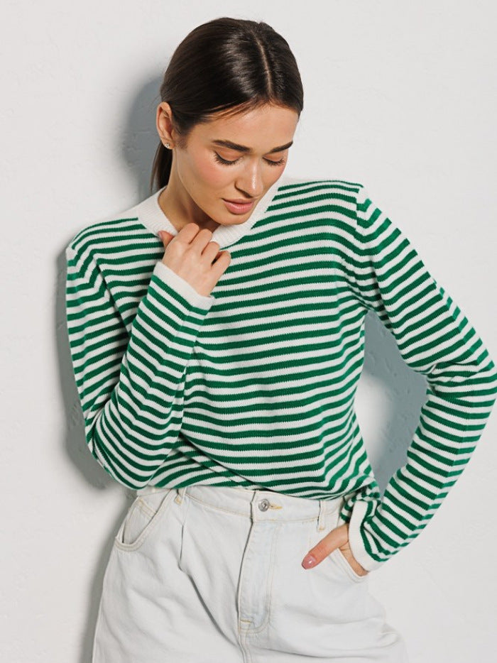 Striped Knitted Sweater Colorblock Design Comfortable Pullover