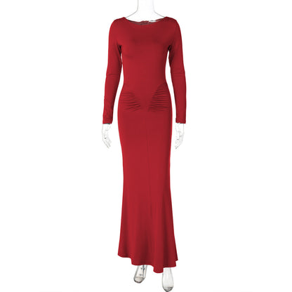 Chic Fit Ruched Round Neck Long Sleeve Dress