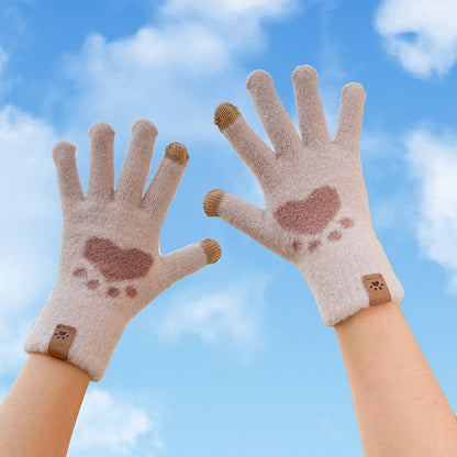 Cute Cat Paw Touchscreen Winter Gloves Warm Knitted Mittens
