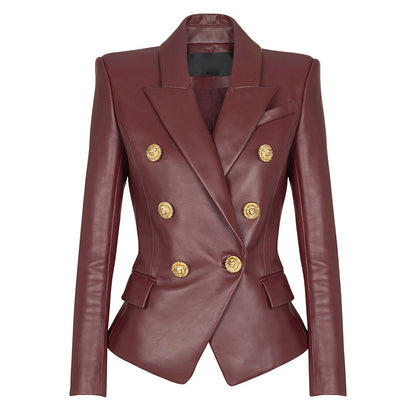 Burgundy Pu Leather Blazer Elegant Chic Jacket