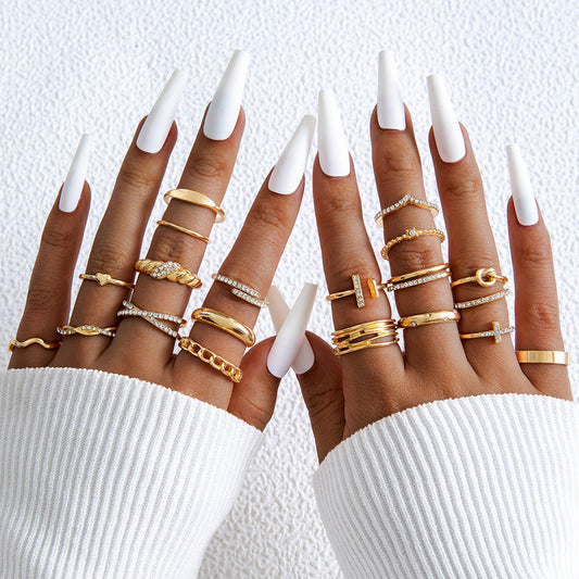 Geometric Hollow Statement Ring Set Stylish Mixed Metal Rings