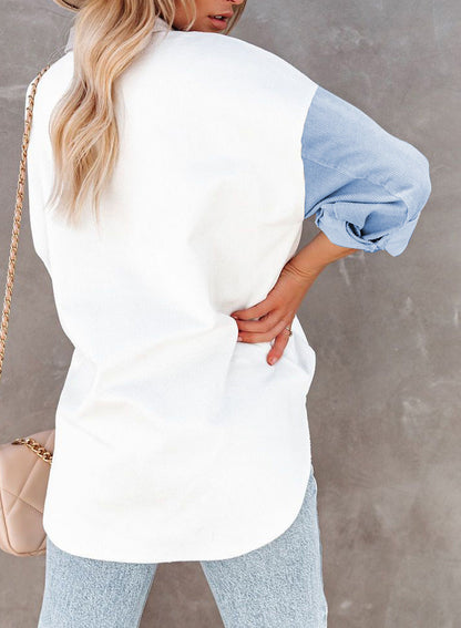 Contrast Corduroy-Breasted Loose Button Shirt