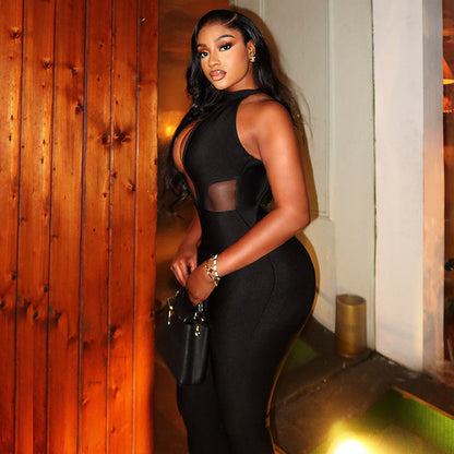 Sleek Solid Color Jumpsuit With Backless Design