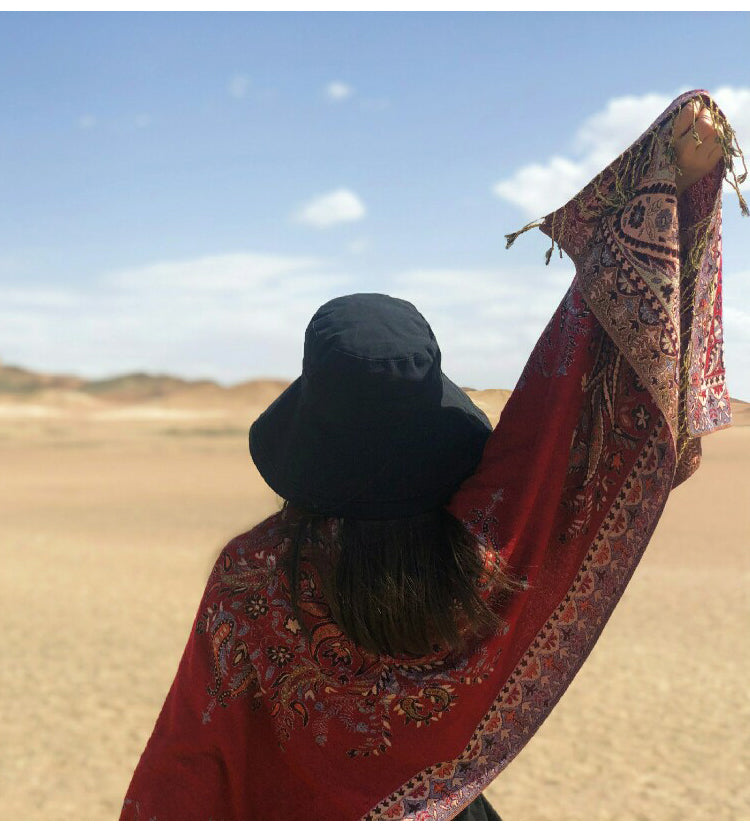 Tibetan Sunscreen Scarf  Women Retro Red National Style Shawl