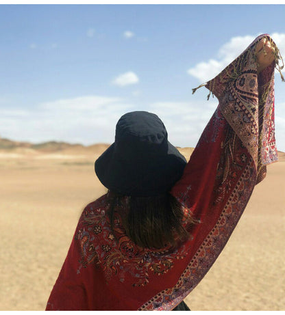 Tibetan Sunscreen Scarf  Women Retro Red National Style Shawl