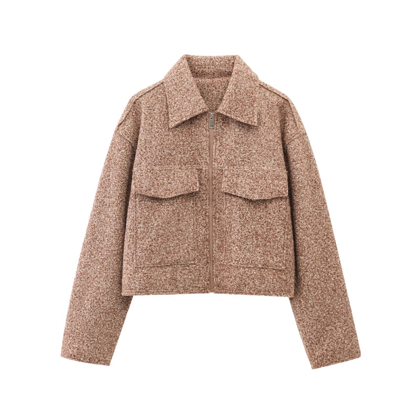 Lapel Zipper Pocket Casual Short Jacket