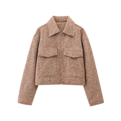 Lapel Zipper Pocket Casual Short Jacket
