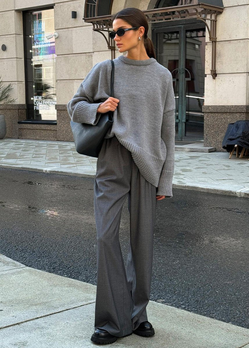 Oversized Knit Sweater Soft Gray Minimalist