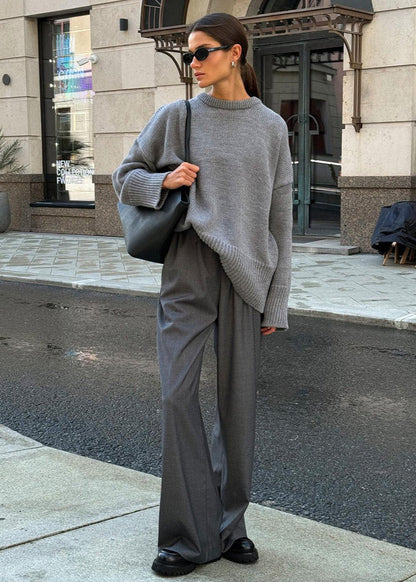 Oversized Knit Sweater Soft Gray Minimalist